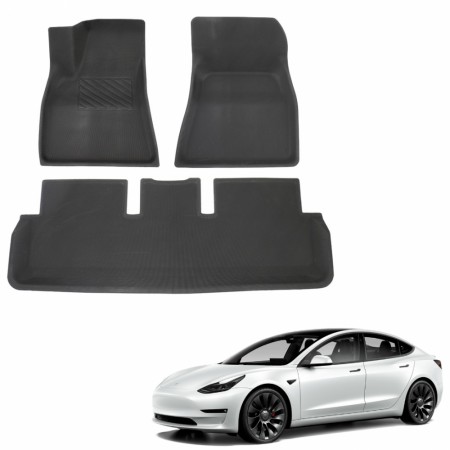 Tesla Model 3 - 3D Allværsmatter. høy kant. (Foran & bak)
